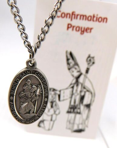 Westmon Works St Christopher Pewter Confirmation Medal One Inch Saint Pendant on a Stainless Steel Chain Boxed Gift Set in Saudi Arabia
