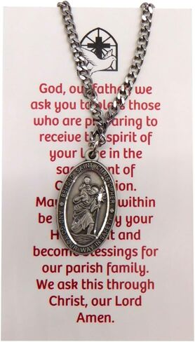 Westmon Works St Christopher Pewter Confirmation Medal One Inch Saint Pendant on a Stainless Steel Chain Boxed Gift Set in Saudi Arabia
