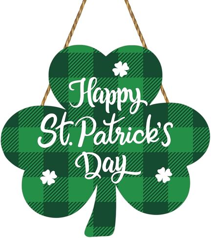 St Patricks Day Wreath Happy St Patricks Day Door Decorations Buffalo Plaid Shamrock Decorations Shamrock Wreath Hanging Sign Wooden Front Door Hanger for Porch Wall Indoor Home Decor in Saudi Arabia