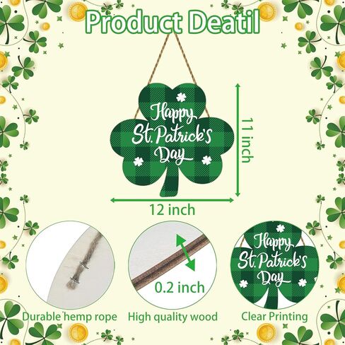 St Patricks Day Wreath Happy St Patricks Day Door Decorations Buffalo Plaid Shamrock Decorations Shamrock Wreath Hanging Sign Wooden Front Door Hanger for Porch Wall Indoor Home Decor in Saudi Arabia