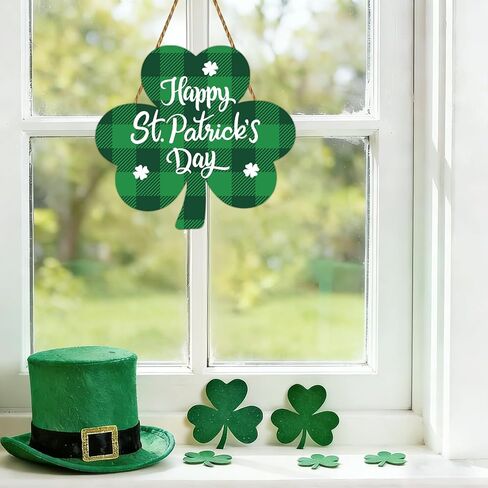 St Patricks Day Wreath Happy St Patricks Day Door Decorations Buffalo Plaid Shamrock Decorations Shamrock Wreath Hanging Sign Wooden Front Door Hanger for Porch Wall Indoor Home Decor in Saudi Arabia
