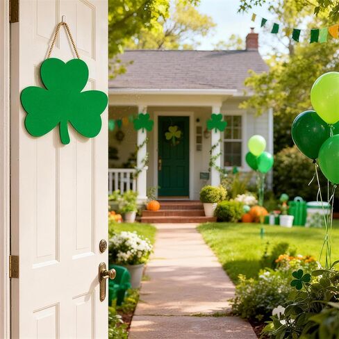 ديكور المنزل لعيد القديس باتريك، لافتة باب خشبية سانت باتي، زينة معلقة من خشب النفل الخشبي لإكليل الأيرلندية، هدايا حفلات الأعياد in Kuwait