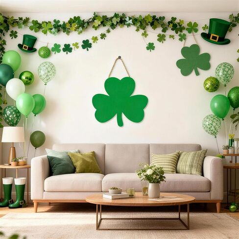 ديكور المنزل لعيد القديس باتريك، لافتة باب خشبية سانت باتي، زينة معلقة من خشب النفل الخشبي لإكليل الأيرلندية، هدايا حفلات الأعياد in Kuwait
