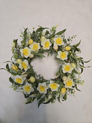 NeoL'artes 22inch Large Spring Wreath with Daffodil and Easter Eggs, 55cm Artificial Door Grapevine Wreath for Spring and Summer Indoor Outdoor Porch in Saudi Arabia