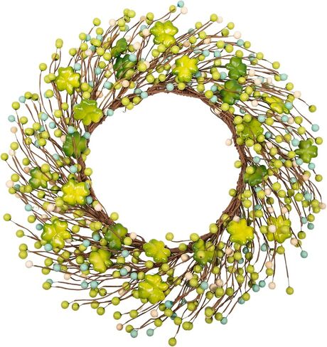 20 بوصة إكليل عيد القديس باتريك، إكليل باب شامروك باللونين الأخضر والأبيض مع البرسيم المحظوظ للديكور الداخلي والخارجي، ديكور المنزل للحفلات الأيرلندية in Kuwait