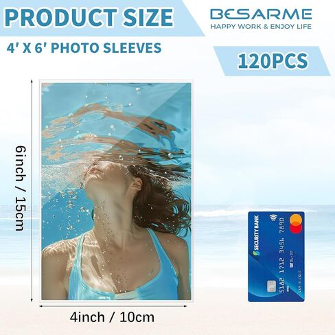 أكمام صور BESARME مقاس 4 × 6، 120 حزمة من أغلفة بطاقات الصور الفوتوغرافية، أكمام بطاقات تحميل علوية، بولي كلوريد الفينيل الشفاف الناعم - واقيات لعشاق التصوير الفوتوغرافي والعائلات والمنظمين وسهولة التصنيف والعرض in Saudi Arabia