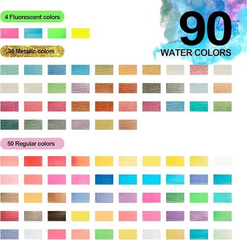 مجموعة طلاء الألوان المائية من REALART 50 لونًا مع معدن في صندوق محمول، طقم طلاء مع أوراق وفرش ألوان مائية، مجموعة ألوان مائية للمبتدئين والمحترفين (50 لونًا) in Kuwait
