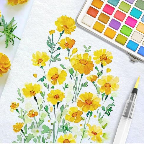 مجموعة طلاء الألوان المائية من REALART 50 لونًا مع معدن في صندوق محمول، طقم طلاء مع أوراق وفرش ألوان مائية، مجموعة ألوان مائية للمبتدئين والمحترفين (50 لونًا) in Kuwait