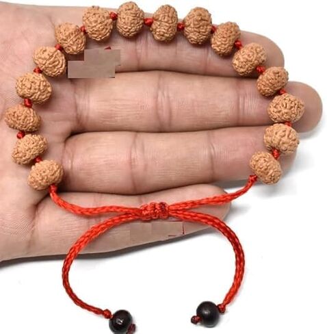 سوار ShriRudram 9 Mukhi Rudraksha / سوار المعصم ذو تسعة وجوه Rudraksh معتمد من مختبر جافا D2، متوسط، بني للجنسين، سوار اليوجا العلاجي من الأيورفيدا بالطاقة in Saudi Arabia