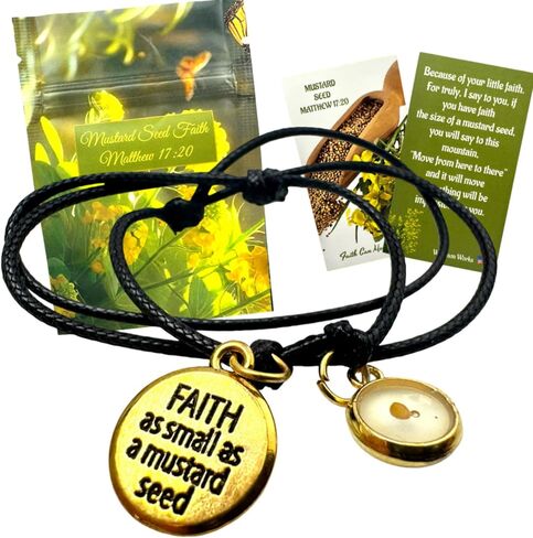 Westmon Works Mustard Seed Faith Bracelet Set Adjustable Cord Metal Charms & Scripture Card Matthew 17:20 Christian Gift Pack in Saudi Arabia