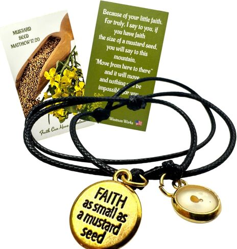 Westmon Works Mustard Seed Faith Bracelet Set Adjustable Cord Metal Charms & Scripture Card Matthew 17:20 Christian Gift Pack in Saudi Arabia