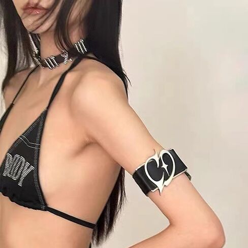 Leather Arm Cuff Bracelet for Women Adjustable Punk Arm Cuff Jewelry Upper Arm Band Black Leather Arm Bangles Halloween Gothic Jewelry in Saudi Arabia