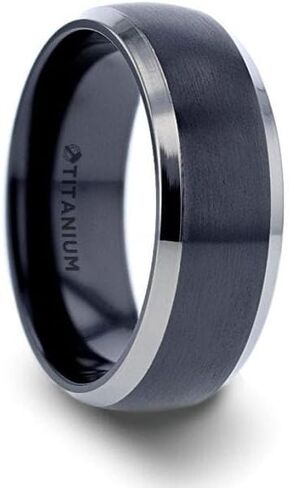 NOLAN Brushed Domed Black Titanium Wedding Band with Polished Beveled Edges - 8mm in Saudi Arabia