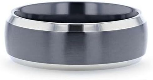 NOLAN Brushed Domed Black Titanium Wedding Band with Polished Beveled Edges - 8mm in Saudi Arabia