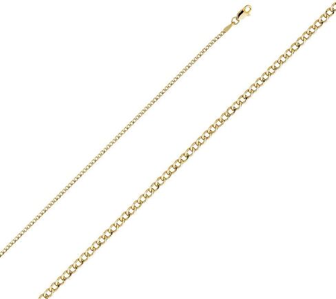 قلادة سلسلة كوبية مجوفة من الذهب الأصفر عيار 14 قيراط 2 مم للرجال والنساء - مثالية للمعلقات - متوفرة بمقاسات 16 بوصة و18 بوصة و20 بوصة و22 بوصة و24 بوصة in Kuwait