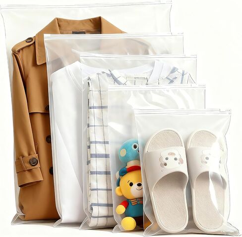 30 قطعة من أكياس تغليف الملابس، 5 أحجام مختلفة من أكياس الملابس البلاستيكية الشفافة القابلة لإعادة الاستخدام لتخزين السفر - القمصان والقمصان والملابس الداخلية وملابس السباحة، مع فتحات تهوية in Kuwait