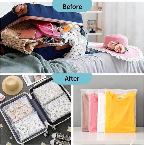 30 قطعة من أكياس تغليف الملابس، 5 أحجام مختلفة من أكياس الملابس البلاستيكية الشفافة القابلة لإعادة الاستخدام لتخزين السفر - القمصان والقمصان والملابس الداخلية وملابس السباحة، مع فتحات تهوية in Kuwait