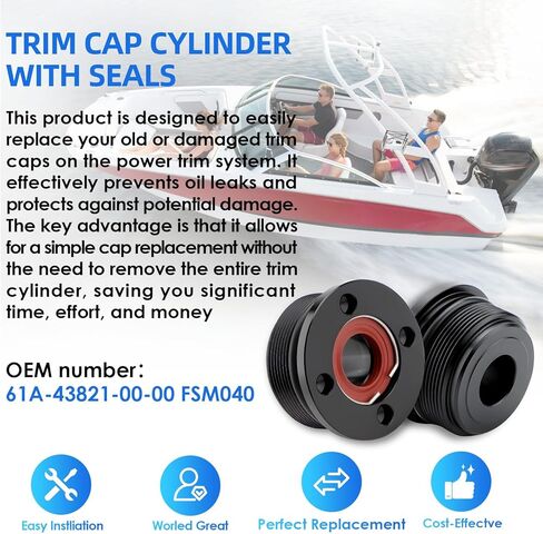Trim Cap Cylinder Replacement Kit with Seals for Yamaha 200 225 250 300 HP Outboard Motors - Replaces 61A-43821-00-00 FSM040 (2pcs) in Kuwait