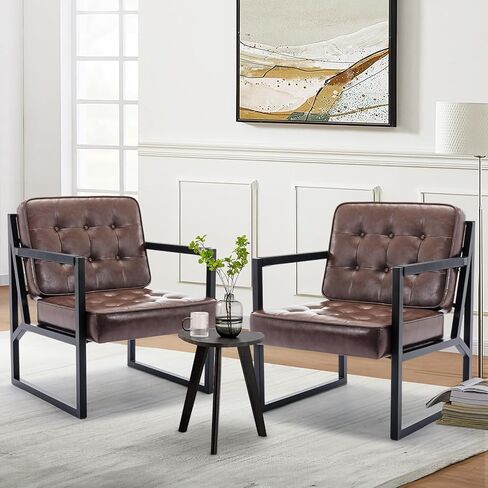 COLAMY Modern Accent Chair, Accent Arm Chair for Living Room, Comfy Leather Armchair with Metal Legs for Bedroom Reception Waiting Room, Blue in Saudi Arabia