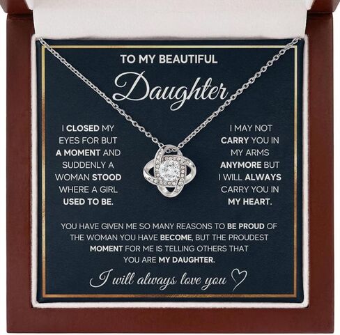 Gifts for Daughter from Mom Dad - 14k White Gold Finish Interlocking Circles Necklace, To My Daughter Jewelry with Sentimental Message Card, Premium Luxury Gift Box for Graduation Birthday Christmas in Saudi Arabia