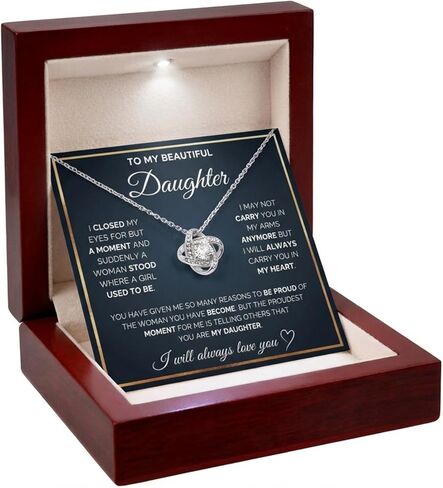 Gifts for Daughter from Mom Dad - 14k White Gold Finish Interlocking Circles Necklace, To My Daughter Jewelry with Sentimental Message Card, Premium Luxury Gift Box for Graduation Birthday Christmas in Saudi Arabia