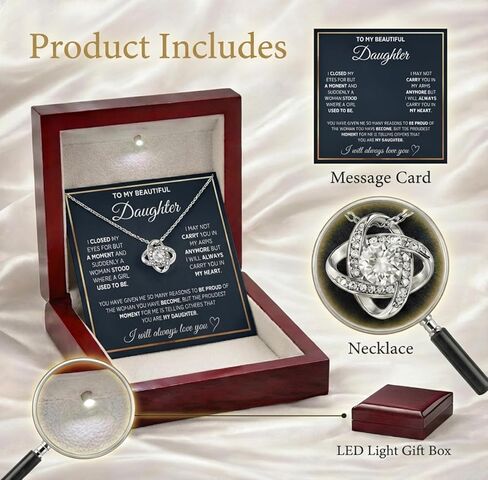 Gifts for Daughter from Mom Dad - 14k White Gold Finish Interlocking Circles Necklace, To My Daughter Jewelry with Sentimental Message Card, Premium Luxury Gift Box for Graduation Birthday Christmas in Saudi Arabia