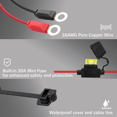 2-Pack GC008 X-Connect Compatible with NOCO Battery Charger Accessories Cables,M10 (3/8in) XL Eyelet Terminal onnector Smart Batteries Trickle Charger Cable,with 20A Fuses in Kuwait