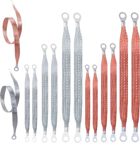 مجموعة الأشرطة الأرضية العالمية للسيارات من Costyleen، 12 قطعة: كابلات أرضية نحاسية مضفرة مقاس 10/15/20 بوصة مع أطراف حلقية - أشرطة أرضية المحرك لمعظم السيارات in Kuwait