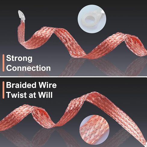 مجموعة الأشرطة الأرضية العالمية للسيارات من Costyleen، 12 قطعة: كابلات أرضية نحاسية مضفرة مقاس 10/15/20 بوصة مع أطراف حلقية - أشرطة أرضية المحرك لمعظم السيارات in Kuwait