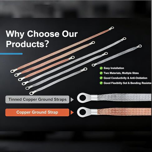 مجموعة الأشرطة الأرضية العالمية للسيارات من Costyleen، 12 قطعة: كابلات أرضية نحاسية مضفرة مقاس 10/15/20 بوصة مع أطراف حلقية - أشرطة أرضية المحرك لمعظم السيارات in Kuwait