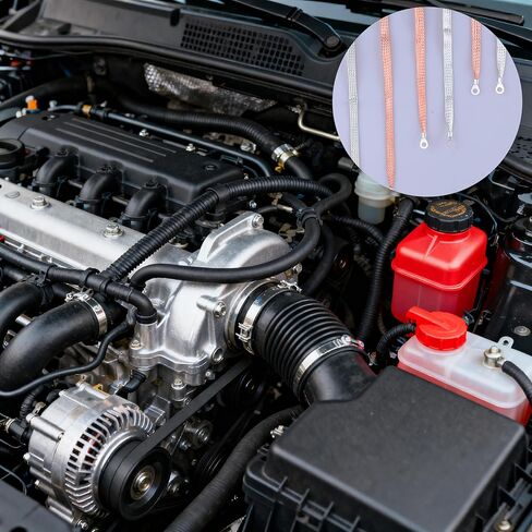 مجموعة الأشرطة الأرضية العالمية للسيارات من Costyleen، 12 قطعة: كابلات أرضية نحاسية مضفرة مقاس 10/15/20 بوصة مع أطراف حلقية - أشرطة أرضية المحرك لمعظم السيارات in Kuwait