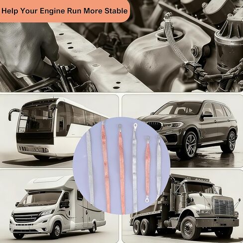 مجموعة الأشرطة الأرضية العالمية للسيارات من Costyleen، 12 قطعة: كابلات أرضية نحاسية مضفرة مقاس 10/15/20 بوصة مع أطراف حلقية - أشرطة أرضية المحرك لمعظم السيارات in Kuwait