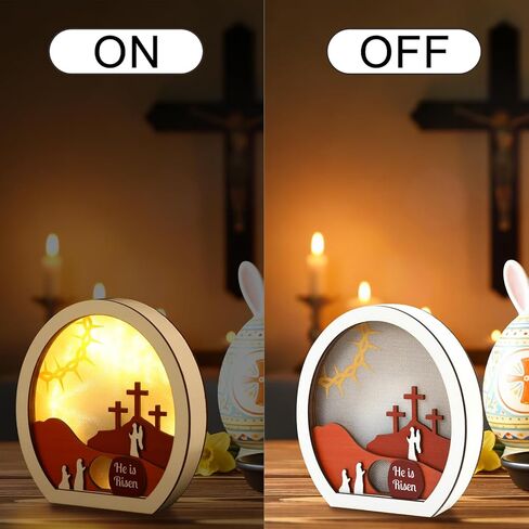 ديكور مضيء لعيد الفصح من He is Risen، مشهد القيامة الخشبي ذو الطبقات مع مصباح LED، قبر فارغ وصلبان ضوء ليلي، ديكور طاولة عيد الفصح المسيحي للمنزل، الرف، المكتب، زاوية الصلاة in Kuwait