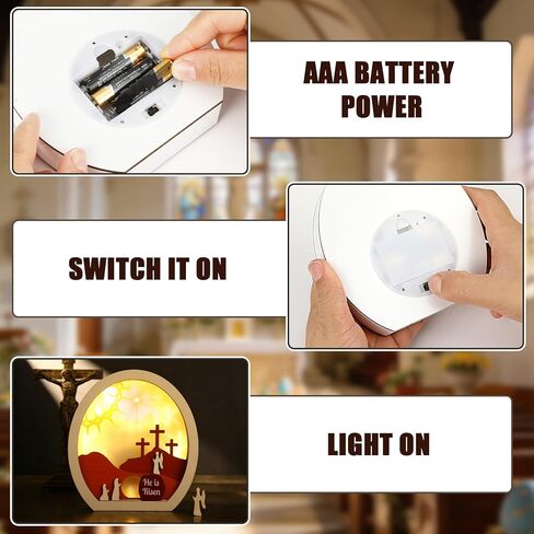 ديكور مضيء لعيد الفصح من He is Risen، مشهد القيامة الخشبي ذو الطبقات مع مصباح LED، قبر فارغ وصلبان ضوء ليلي، ديكور طاولة عيد الفصح المسيحي للمنزل، الرف، المكتب، زاوية الصلاة in Kuwait