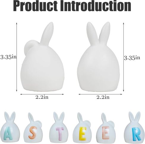 NEROSUN 6 Pack Easter Lettered Bunny Decorations, Ceramic Lighted White Rabbit Figurines Ornaments, Table Centerpiece for Easter Party, Spring Home Decor and Shelf Display in Saudi Arabia