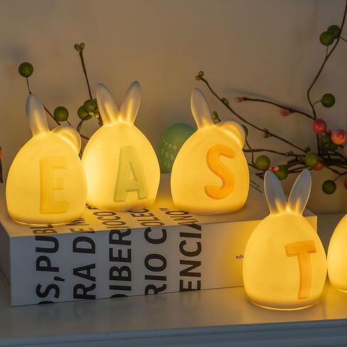NEROSUN 6 Pack Easter Lettered Bunny Decorations, Ceramic Lighted White Rabbit Figurines Ornaments, Table Centerpiece for Easter Party, Spring Home Decor and Shelf Display in Saudi Arabia
