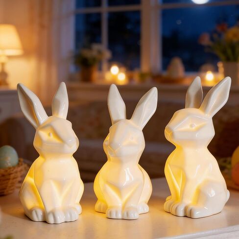 NEROSUN 6 Pack Easter Lettered Bunny Decorations, Ceramic Lighted White Rabbit Figurines Ornaments, Table Centerpiece for Easter Party, Spring Home Decor and Shelf Display in Saudi Arabia