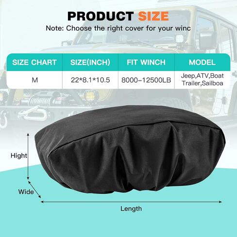 900D Winch Cover, Heavy Duty Oxford Fabric Cover for 8500-12500 lbs Electric Winches, 22x 10.5 x 8.1 Inch & Dustproof Protection, Fits Indoor/Outdoor Use, Black in Saudi Arabia