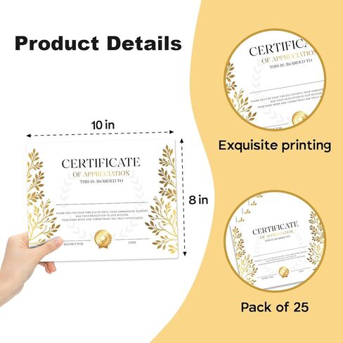 شهادة تقدير، 25 شهادة تقدير للطلاب، المعلمين، الموظفين، المتطوعين، جائزة تقدير، شهادات جوائز 8 × 10 بوصة -03 in Kuwait