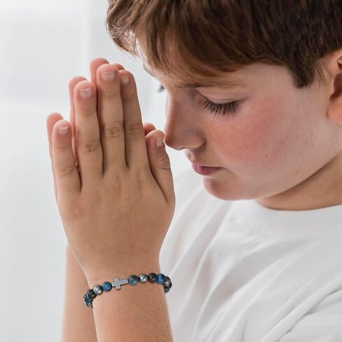 Easter Basket Stuffers- Cross Bracelet for Boys Kids Teens, Adjustable Natural Beaded Bracelets Easter Basket Essentials Christian Religious Jewelry Gifts for Teen Teenage Boys in Saudi Arabia