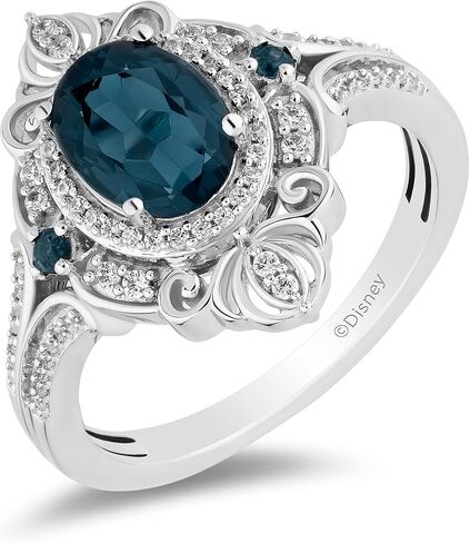 Jewelili Enchanted Disney Fine Jewelry Sterling Silver with 1/5 CTTW Diamond and London Blue Topaz Cinderella Ring Size 8 in Saudi Arabia