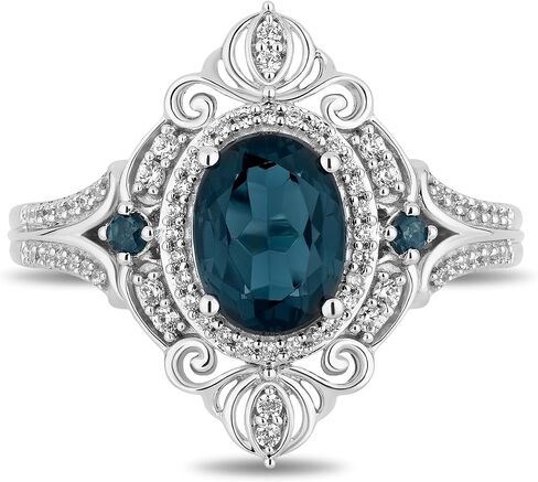 Jewelili Enchanted Disney Fine Jewelry Sterling Silver with 1/5 CTTW Diamond and London Blue Topaz Cinderella Ring Size 8 in Saudi Arabia