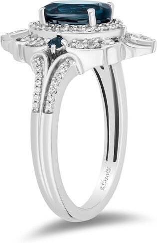 Jewelili Enchanted Disney Fine Jewelry Sterling Silver with 1/5 CTTW Diamond and London Blue Topaz Cinderella Ring Size 8 in Saudi Arabia