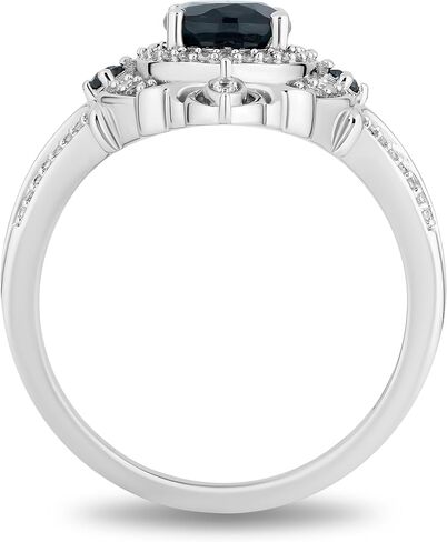 Jewelili Enchanted Disney Fine Jewelry Sterling Silver with 1/5 CTTW Diamond and London Blue Topaz Cinderella Ring Size 8 in Saudi Arabia