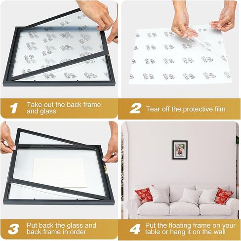مجموعة إطارات صور عائمة مقاس 11 × 14 مكونة من قطعتين، إطار عائم من زجاج شبكي عالي الدقة للصور مقاس 8 × 10 أو 8.5 × 11 أو عرض كامل للصور مقاس 11 × 14 على سطح الطاولة أو التعليق على الحائط، أسود in Saudi Arabia