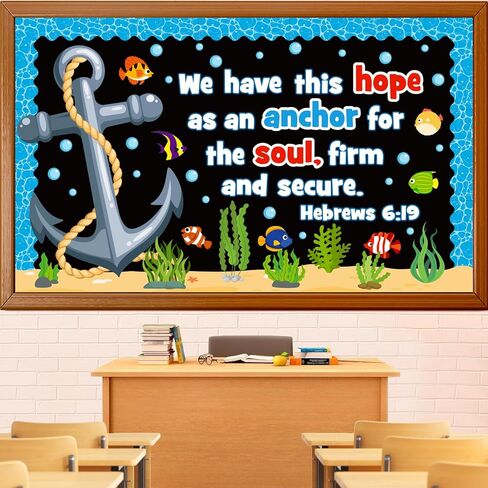 Christian Sunday School Ocean Bulletin Board Decoration Set, Religious VBS Lord Classroom Decorations Under The Sea Anchor Fish Cutouts Bible School Library Church Window Wall Door Decor for Teacher in Kuwait