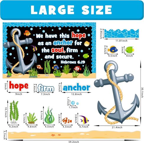 Christian Sunday School Ocean Bulletin Board Decoration Set, Religious VBS Lord Classroom Decorations Under The Sea Anchor Fish Cutouts Bible School Library Church Window Wall Door Decor for Teacher in Kuwait