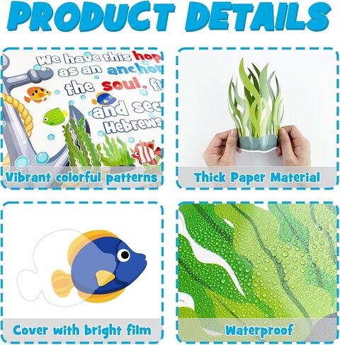 Christian Sunday School Ocean Bulletin Board Decoration Set, Religious VBS Lord Classroom Decorations Under The Sea Anchor Fish Cutouts Bible School Library Church Window Wall Door Decor for Teacher in Kuwait