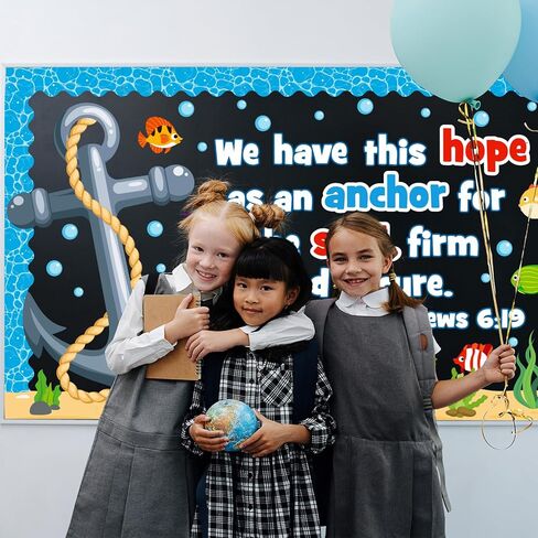 Christian Sunday School Ocean Bulletin Board Decoration Set, Religious VBS Lord Classroom Decorations Under The Sea Anchor Fish Cutouts Bible School Library Church Window Wall Door Decor for Teacher in Kuwait