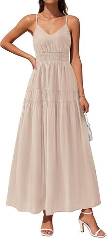 KIRUNDO Summer Dresses for Women Spaghetti Strap Sleeveless High Waist Flowy Boho Maxi Dress Beach Vacation Long Sundress in Saudi Arabia